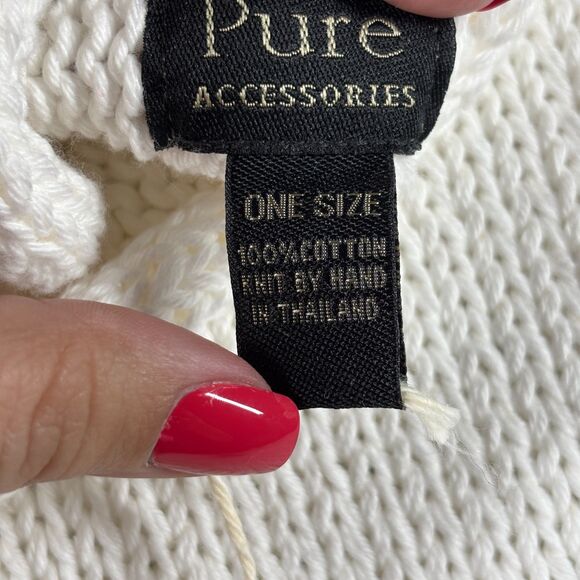 Pure Handknit Button Wrap Cardigan Poncho Shrug Scarf Cotton OS White I141 - Picture 5 of 6